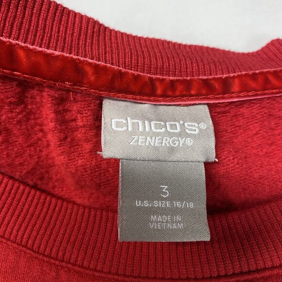 Chicos Zenergy Soft Sweatshirt Tunic Top Sz 3 (XL) Red Long Sleeve Side Zippers - Picture 4 of 10